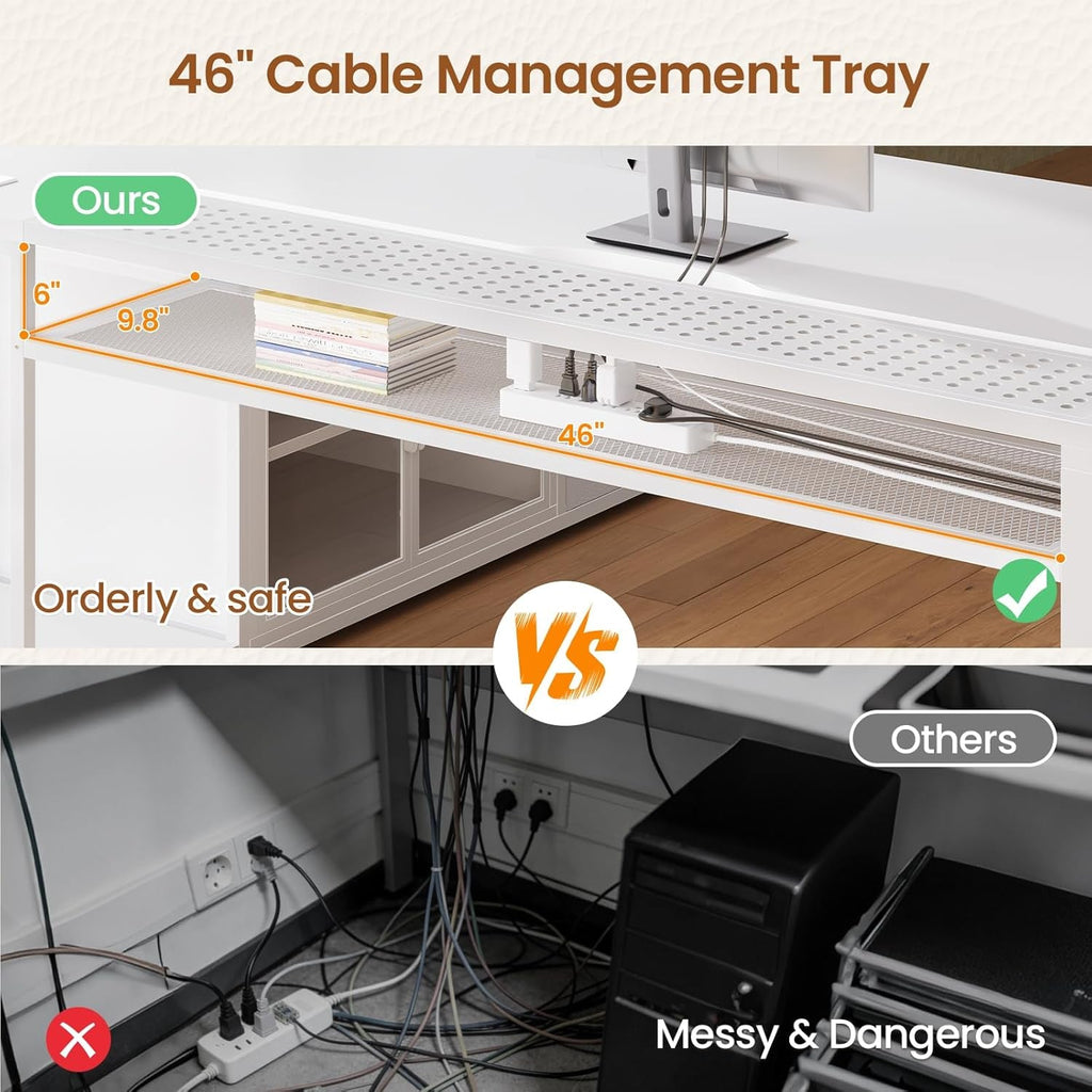 Sixty Three Inch L Shaped Ivory White Gaming Desk Pro